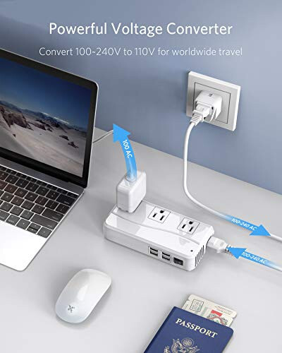 BESTEK Universal Travel Adapter, Worldwide Plug Adapter 110-220V to 110V Voltage Converter 250W with 6A 4-Port USB Charging 3 AC Sockets and EU/UK/AU/US/India International Outlet Adapter - 2