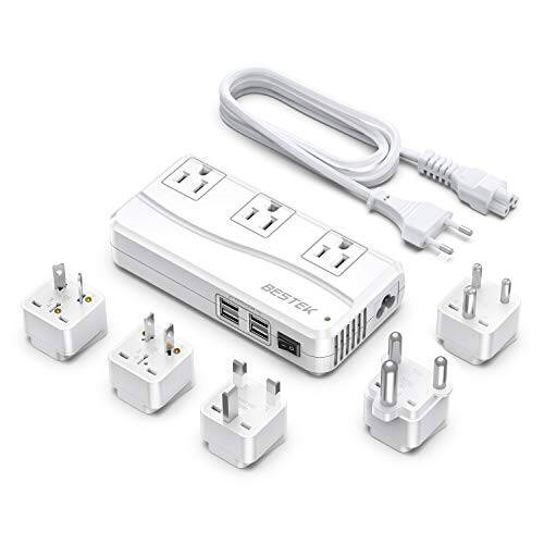 BESTEK Xalqaro Quvvat Adapteri 250W, 220V dan 110V ga Pasaytiruvchi Sayohat Voltaj Konverteri 4 Port USB bilan, shu jumladan AQSh/Avstraliya/Yevropa Ittifoqi/Buyuk Britaniya/Hindiston/Janubiy Afrika Shtepsel Adapteri (Oq) - 1