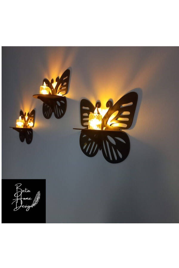 Beta Home Design Laser Cut Decorative Butterfly Wall Shelf Candle Holder Wall Decor 3 Pieces - 1