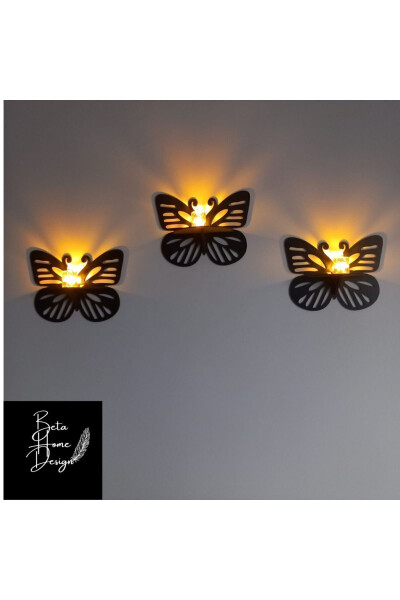 Beta Home Design Laser Cut Decorative Butterfly Wall Shelf Candle Holder Wall Decor 3 Pieces - 2