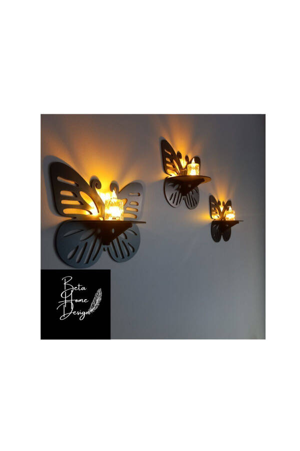 Beta Home Design Laser Cut Decorative Butterfly Wall Shelf Candle Holder Wall Decor 3 Pieces - 3