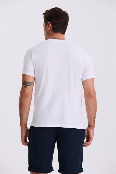 Beyaz %100 Pamuk Slim Fit Bisiklet Yaka Basic T-Shirt - 4