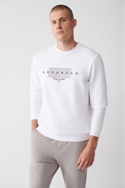 Beyaz Baskılı Sweatshirt - 1