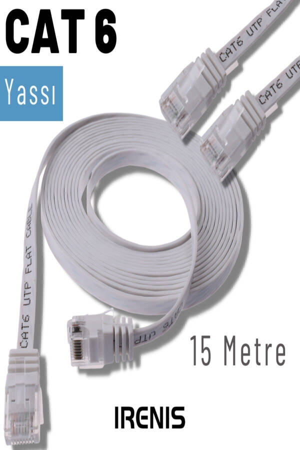 Beyaz Cat6 Yassı Ethernet (ağ) Kablosu 15 Metre - 1