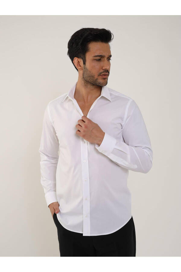 Beyaz Erkek Slim Fit Klasik Yaka Uzun Kol Gömlek - 103129 - 2