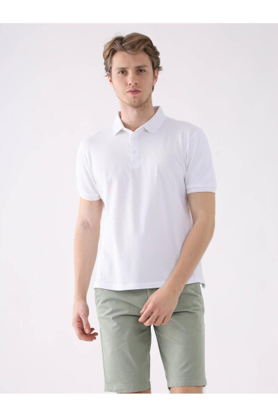 Beyaz Erkek Slim Fit Polo Yaka Tshirt - 1