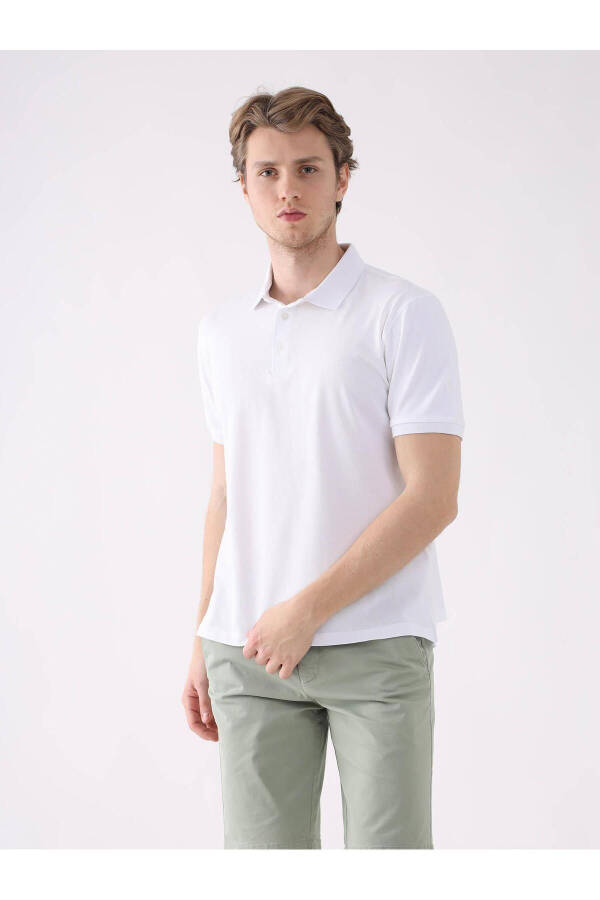 Beyaz Erkek Slim Fit Polo Yaka Tshirt - 5