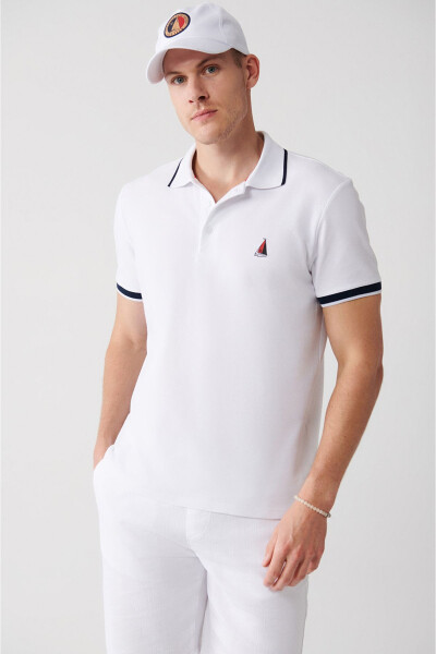 Beyaz pamuk polo yaka t-shirt. - 7