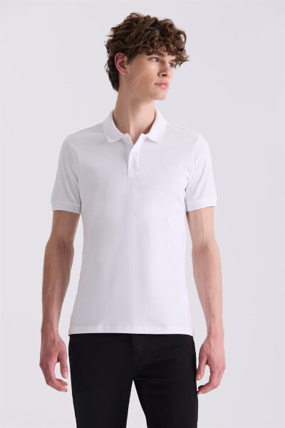 Beyaz Slim Fit Polo Yaka T-Shirt - 1