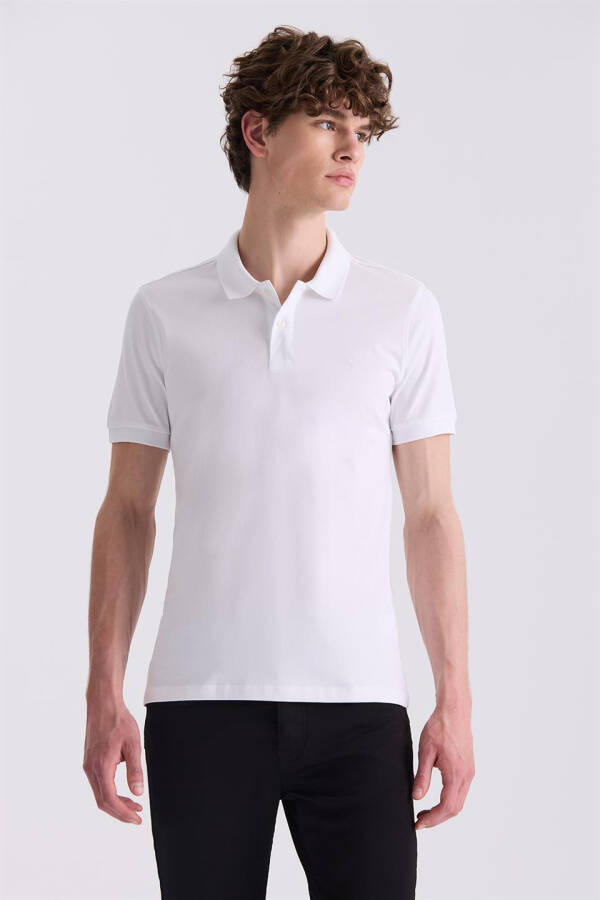 Beyaz Slim Fit Polo Yaka T-Shirt - 1