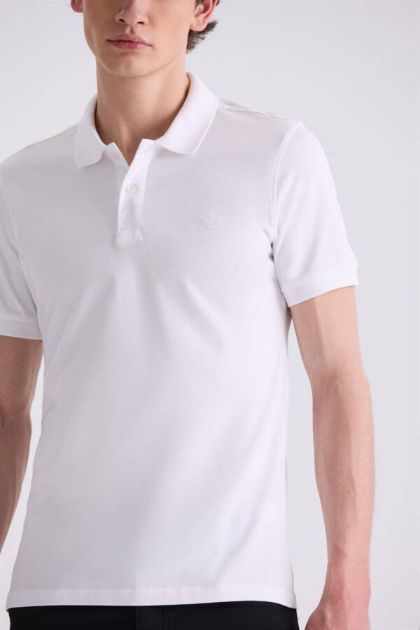 Beyaz Slim Fit Polo Yaka T-Shirt - 3