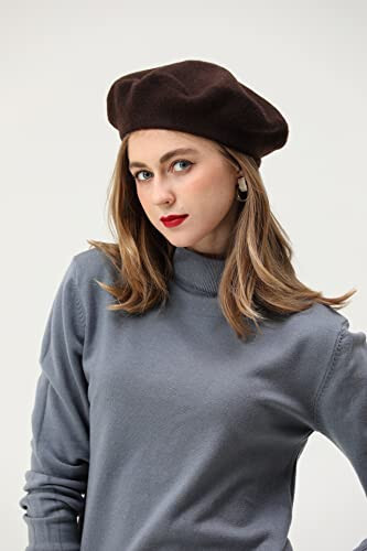 BEYLRZID French Beret - Classic Wool Beret Solid Color Womens Beret Cap Hat - 10