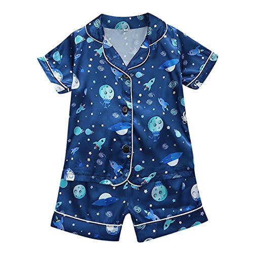 Beziun Toddler Baby Boys Satin Pajamas Cute Dinosaur Pattern Sleepwear Short Sleeve Shorts 2 Pcs Sets Summer - 13