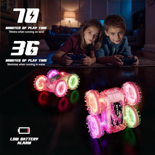 BFUNTOYS Amfibi Uzaktan Kumandalı Araba Su veya Kara Oyunları İçin, Çocuklar Kızlar İçin LED Işıklı 4WD Dublör Araba Pembe Havuz Oyuncakları 70/36 Dakika Oynatma 2 Pil, 360° Dönme, 180° Çevirme, 2.4GHz Uzaktan Kumanda - 5