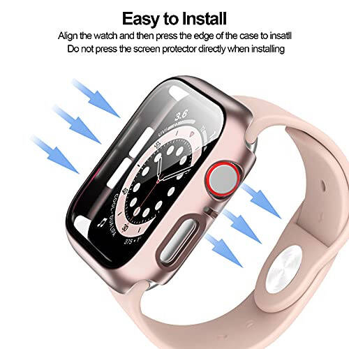 BHARVEST 2 Pack Hard PC Case Compatible with Apple Watch SE 2022/Series 6/5/4/SE 44mm, Case with Tempered Glass Screen Protector Overall Bubble-Free Cover for iWatch Accessories, Black+Rose Gold - 5