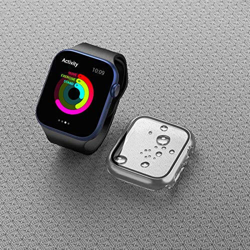 BHARVEST 4'lü Sert PC Kılıf Apple Watch SE 2022/Seri 6/5/4/SE 44mm ile Uyumlu, Temperli Cam Ekran Koruyucu Kabarcıksız Kılıf iWatch Aksesuarları İçin, Siyah+Mavi+Gümüş+Şeffaf - 6