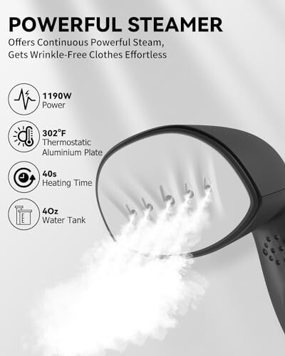 BHGOODS Clothes Steamer Dual Voltage Travel Steamer 110V-220V for Global Use, Travel Essentials Steamer for Clothes Handheld Steam Iron, 1190W Quick Wrinkle Removal, Leakproof, Black - 3