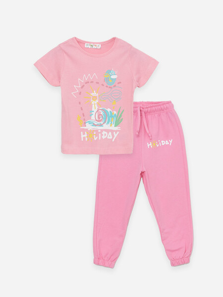 Bicycle Neck Baby Girl T-Shirt and Sweatpants - 1