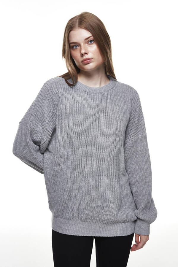 Bicycle Neck Knit Sweater Grey - 1