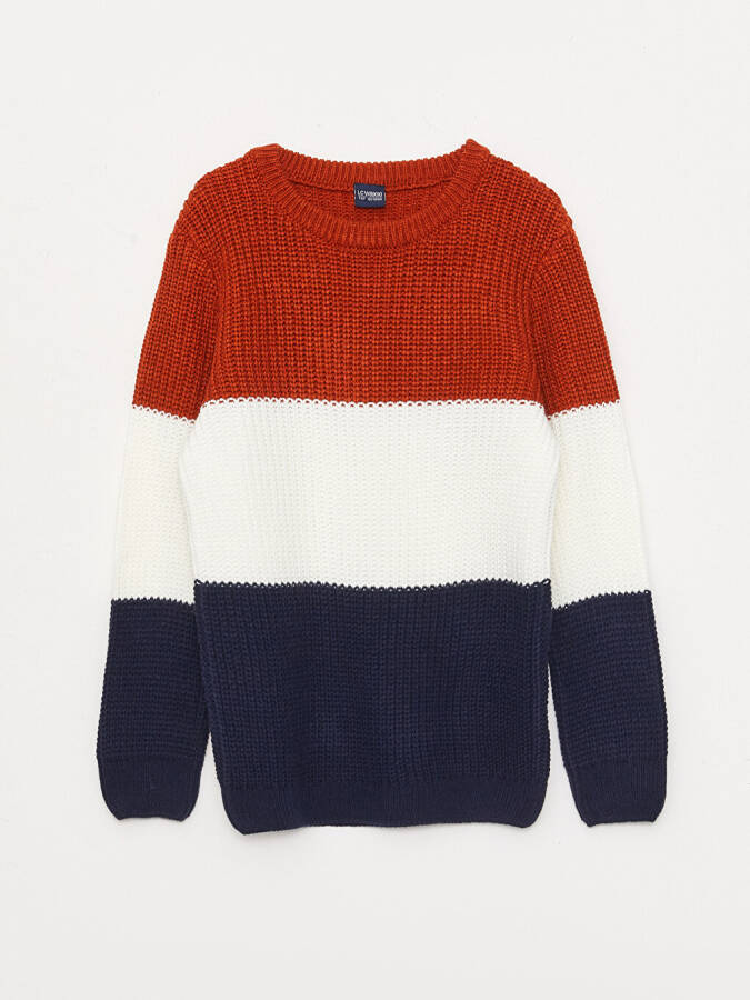 Bike Neck Color Block Long Sleeve Boys Knit Sweater - 3