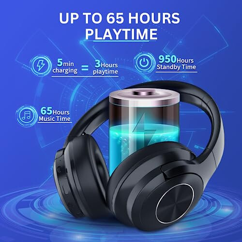 Bingozones B7 Pro. Kulak Üstü Kulaklıklar Kablosuz Bluetooth 65 Saat Oynatma Süresi Katlanabilir Derin Bas HIFI Stereo Kablosuz Kulaklıklar Mikrofonlu Hafif Hafıza Köpüğü Yumuşak Kulaklık, Telefon, TV için Siyah - 2