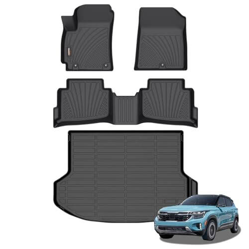 Binmotor - Custom Fit Floor Mats & Cargo Liner for Kia Seltos 2024 2025, All Weather Mats 2025 2024 Kia Seltos Car Accessories Mats, TPE Soft Rubber Trunk Cargo Mat for Seltos 2024 2025 - 2