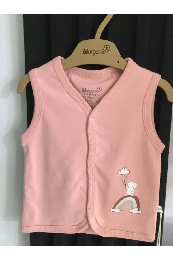 Bio-organic baby girl live color rabbit salmon jersey vest - 1