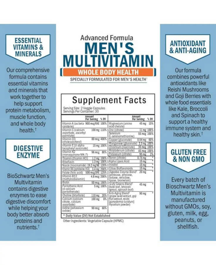 Bio Schwartz Erkaklar uchun Multivitamin 60 Kapsula Rangsiz - 2