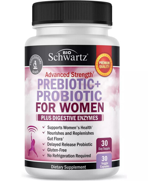 Bio Schwartz Prebiotic & Probiotics for Women - Black Clover, Red Cohosh - Digestive Enzymes, Gut Health Support - 30 Count No Color - 1