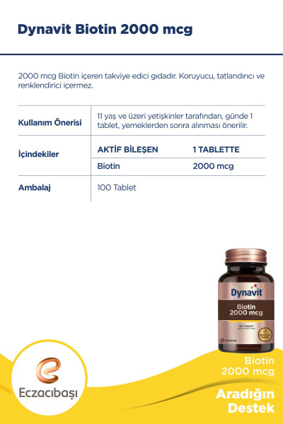 Biotin 2000 Mcg 100 Tablet - 4