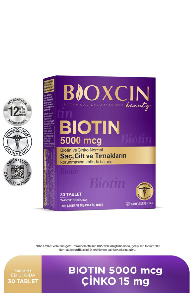 Biotin 5.000 Mcg 30 Tablet - Biotin + Çinko 15 Mg Saç Ve Tırnak Vitamini 2'li Avantaj Paket - 7