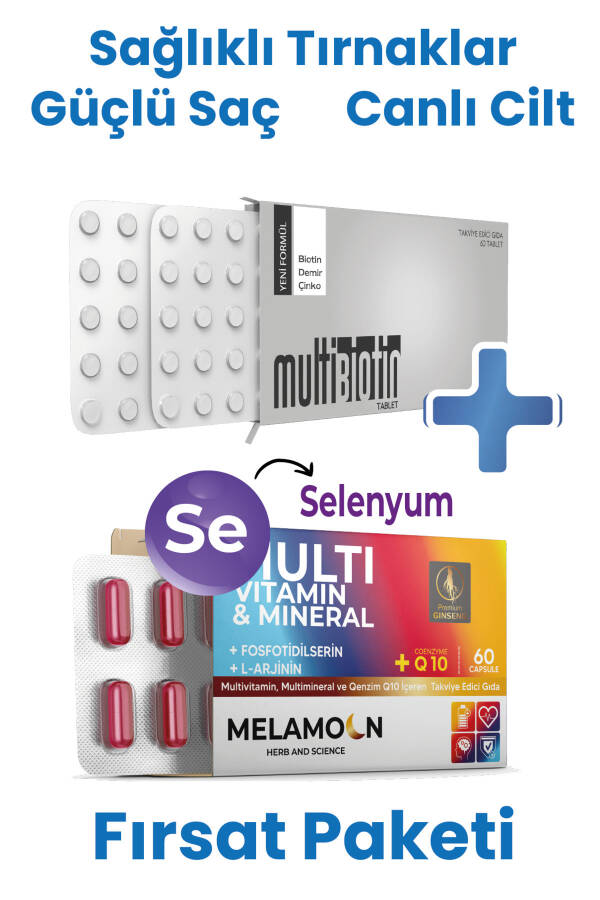 Biotin 5000 Mcg ve Melamoon Multivitamin Mineral Zenginleştirilmiş Saç Ve Tırnak Vitamini-Selenyum - 1