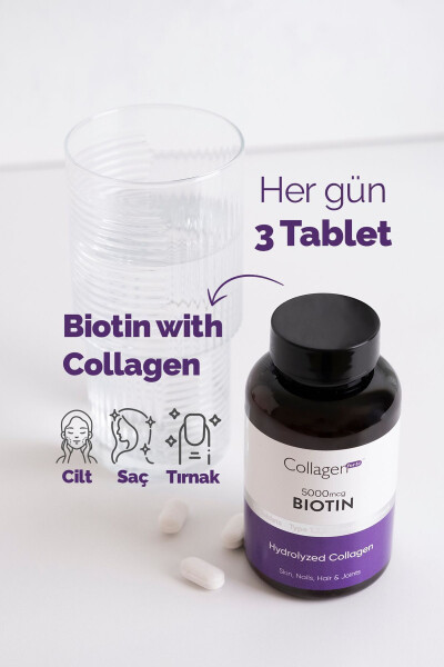 Biotin 5000mcg & Kollagen 1500mg X 90 Tablet, Soch Vitamini Mustahkamlovchi Oziq-ovqat Qo'shimchasi - 2