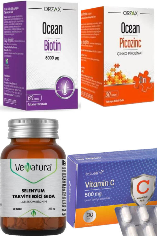 Biotin 60 Capsules - Zinc 30 tablets - Selenium 90 tablets - Vitamin C 30 Tablets - 1