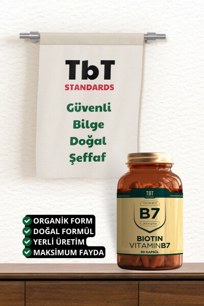 Biotin Vitamin B7 2500 Mcg 50 Kapsulli Qo'shimcha Oziq-ovqat Mahsuloti - 3