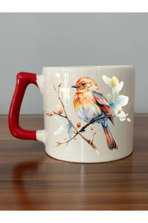 Bird Red Handle Mug - Ceramic Tea, Coffee Gift Cup - 1