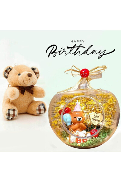 Birthday Gift Lighted Terrarium & Mini Plush Bear GIFT - 1