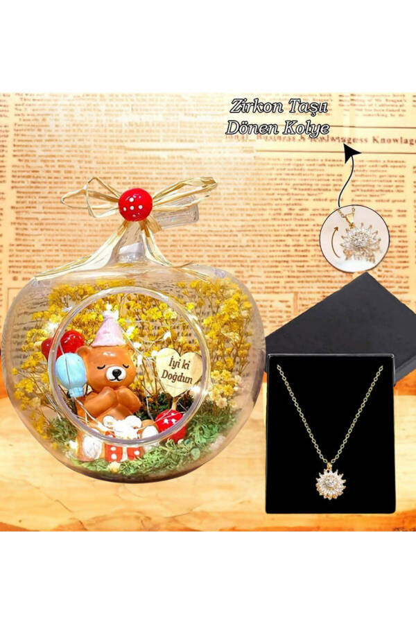 Birthday Gift Lighted Terrarium & Rotating Zircon Sun Necklace - 2