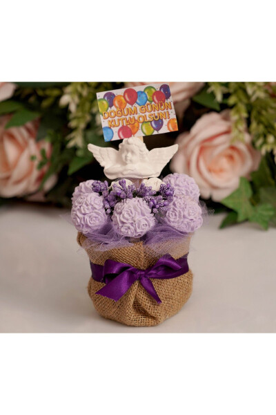 Birthday Special Made Jute Pot Angel Figurine Purple Scented Stone Flower Arrangement Gift - 1