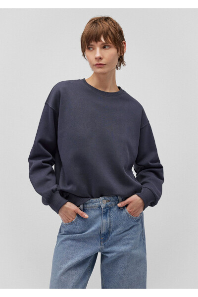 Bisiklet Yaka Lacivert Basic Sweatshirt 1610198-70726 - 3