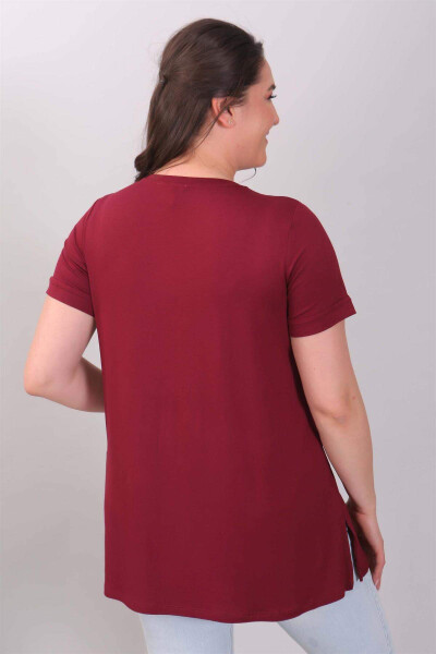 Bisiklet Yakalı Basic Bordo Bluz - 4