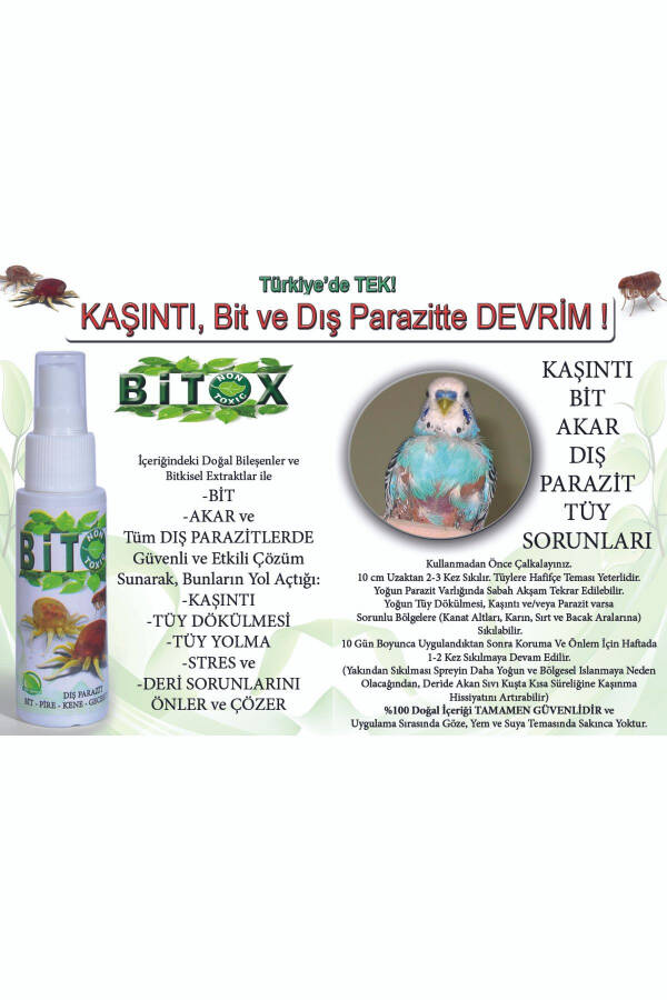 Bitox 100 ml Muhabbet Kuşu, Kanarya Papağan İçin Kaşıntı Bit Parazit Tüy İlacı Spreyi - 1