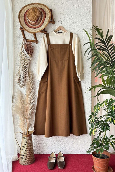 Bitter Coffee Linen Skirt Jumpsuit & Cream Ahsen Crop - 2