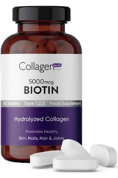 Biyotik 5000mcg & Kolajen 1500mg X 90 Tablet, Saç Vitamini Güçlendirici Gıda Takviyesi - 6