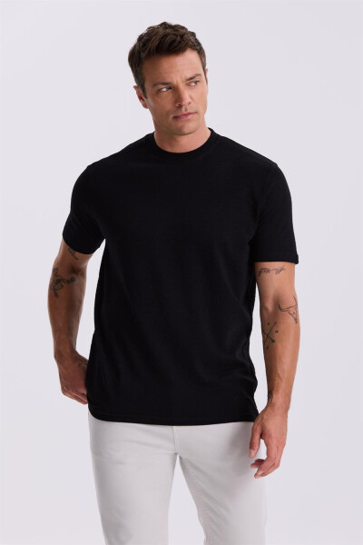 Black 100% Cotton Patterned Crew Neck T-Shirt - 1