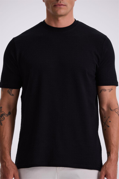 Black 100% Cotton Patterned Crew Neck T-Shirt - 3