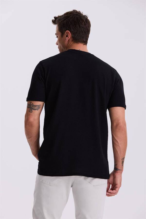 Black 100% Cotton Patterned Crew Neck T-Shirt - 4