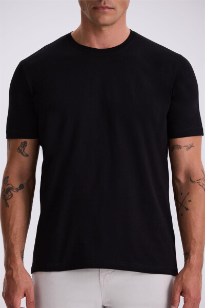 Black 100% Cotton Slim Fit Crew Neck Basic T-Shirt - 3