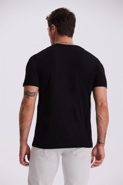 Black 100% Cotton Slim Fit Crew Neck Basic T-Shirt - 4