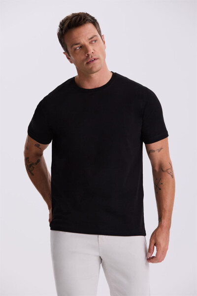 Black 100% Cotton Slim Fit Crew Neck Basic T-Shirt - 2